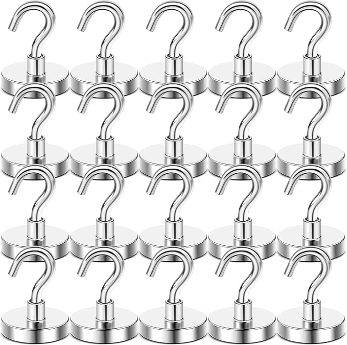 DIYMAG Magnetic Hooks, 118 LB Heavy Duty Strong Magnet with Hooks, Strong Rare Earth Neodymium Magnet Hooks for Hanging, Magnetic Hanger for Curtain, Home, Kitchen, Workplace, 20 Packs-NeatNest