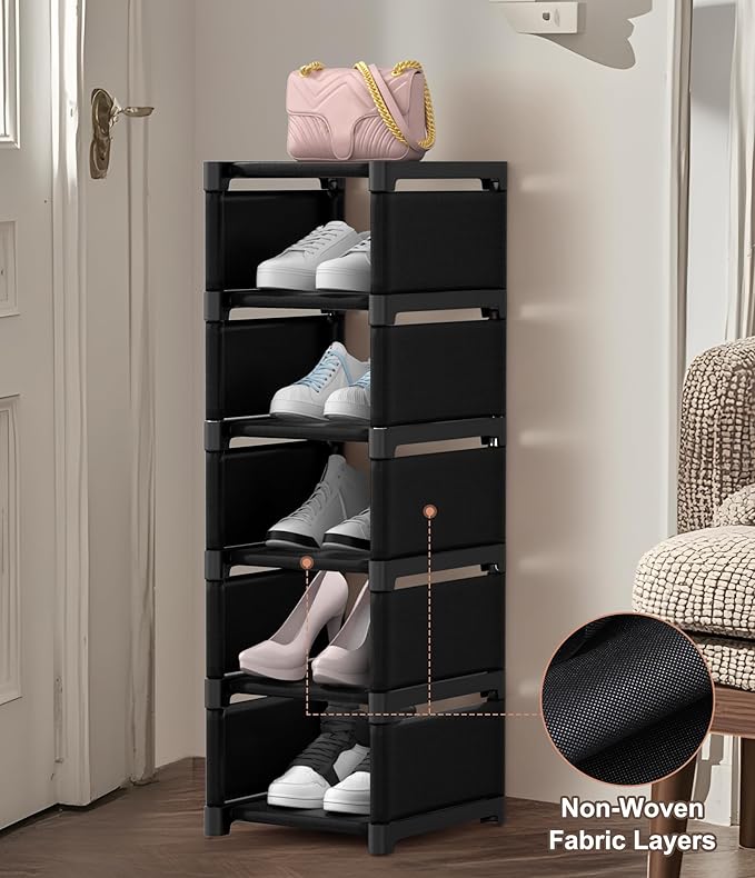 6-Tier Shoe Rack Shoe Organizer, Adjustable Rack Sturdy Easy to Assemble Narrow Shoe Shelf for Closet Entryway Hallway Balcony-NeatNest