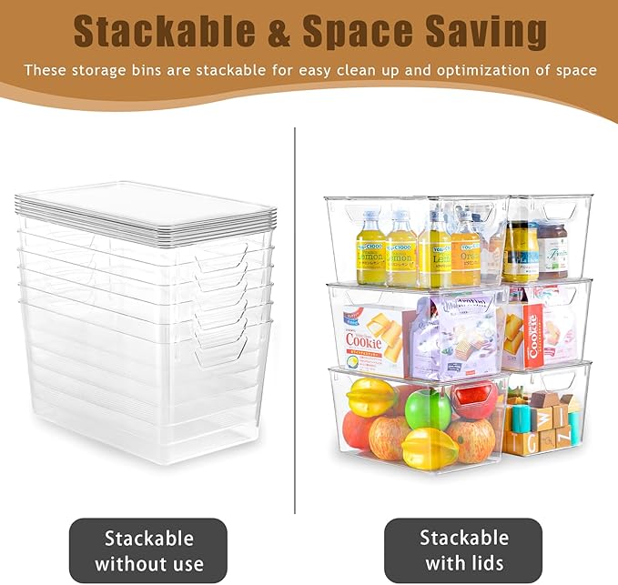 6 Pack Clear Storage Bins with Lids, 7 Quart Stackable Storage Boxes for Storage and Organization, Plastic Storage Containers with Lids, Plastic Bins with Handles for Office, Bedroom, Study Room-NeatNest