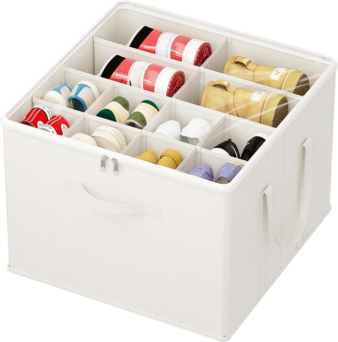 Lifewit Shoe Storage Organizer for Closet, Fits 12-16 Pairs, Large Shoe Box Storage Containers with Clear Cover and Reinforced Handles, Foldable Storage Bins Fits for Boots Heels Sneakers White-NeatNest