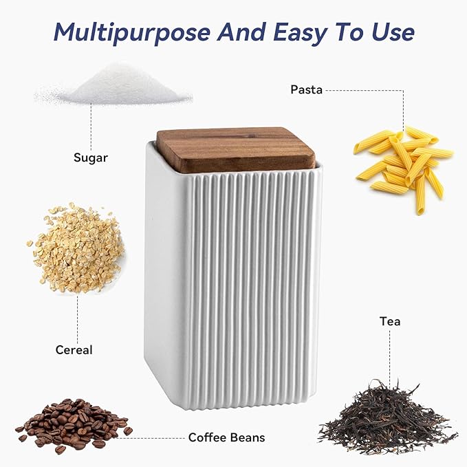 Ceramic Storage Jars Modern Elegant Highly Polished Airtight Storage Canisters with Lid Whiteware Food Stroage Jar for Kitchen Spice Tea Vanilla Sugar Coffee Beans (White-750ML)-NeatNest