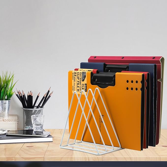 COSYAWN Triangle 7 Slot Vinyl Record Holder, Anti-Rust Metal Magazine Album Display Rack Desktop File Sorter Organizer, Paper Letter Newspaper Storage for Home Office, White 2 PACK