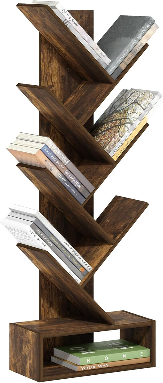 Furinno Tree Bookshelf 7-Tier Floor Standing Tree Bookcase with Bottom Shelf, Amber Pine