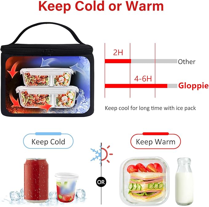 Gloppie Insulated Lunch Bag Lunch Box for Men Women Lunchbox Cooler Bag for Work Picnic, Idea for Gift, Black Honeycomb-NeatNest