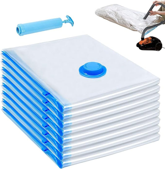 8 Pack Jumbo Vacuum Storage Bags, Vacuum Seal Bags for Clothing with Hand Pump, 80% Space Saver Bags for Clothes, Pillows, Comforters and Blankets, Home Travel Essentials-NeatNest