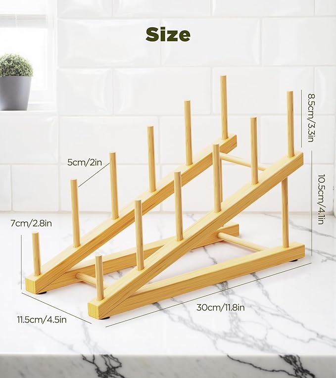 2-Pack Bamboo Dish Drying Rack, 5 Slots Kitchen Organizer Craft Show Display Stand for Holds Plates, Cups, Cutting Boards, Pot Lids, Canvas, Books, Records and Magazine