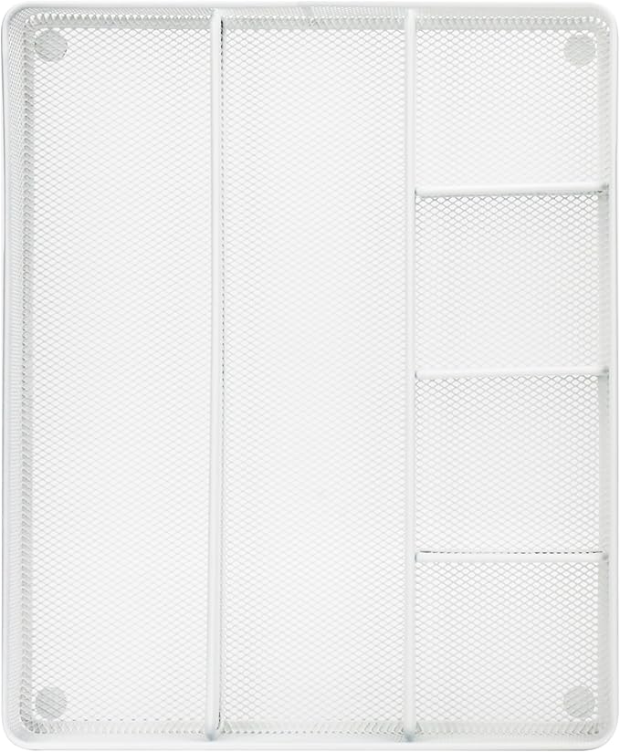 Annova Desk Top Organizer Tray for Office Organization - Metal Mesh - Storage Tray with Dividers for Pens, Desktop Accessories, Bathroom, Kitchen, Makeup and Office Supplies (Large, White)-NeatNest