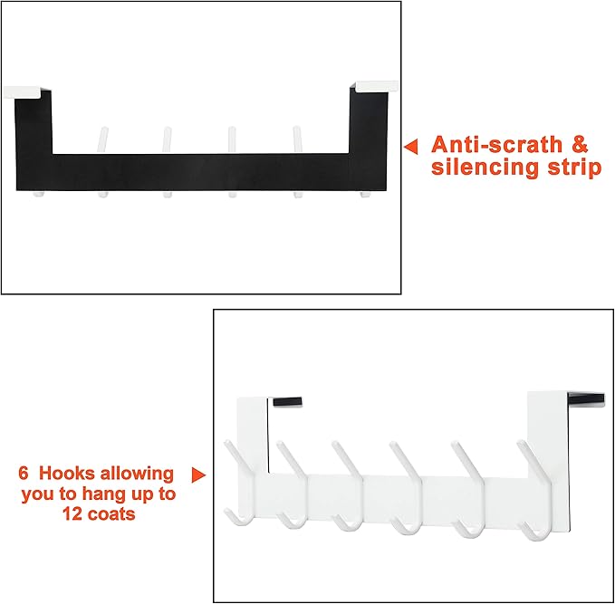 SKOLOO Over The Door Hook - White, No Assembly Required, Stainless Steel, Door Coat Rack for Entryway, Over Door Towel Hooks for Bathroom, Coat Hooks for Hanging Coats, Backpack, Jacket, Robes