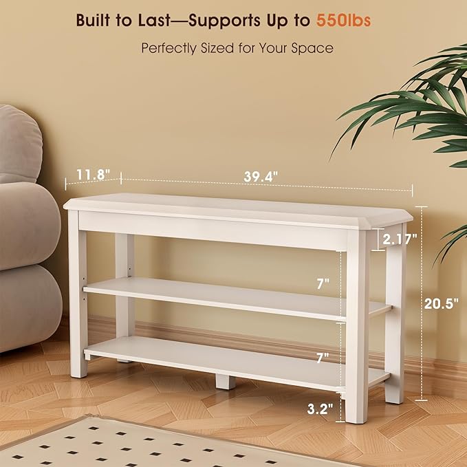 Shoe Rack Bench Seat Rubberwood 2-Tier Wooden Storage Bench 550lbs Compact Mid-Century Modern Design for Entryway, Hallway, Closet, Front Door Entrance, Foyer-NeatNest
