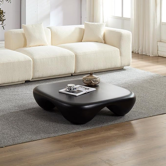 Modern Coffee Table with Curved Design, Minimalist Center Table for Living Room, Contemporary Accent Table Durable Furniture