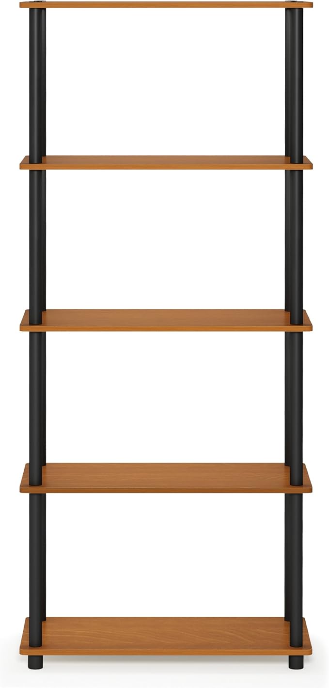 Furinno Turn-N-Tube 5-Tier Multipurpose Shelf / Display Rack / Storage Shelf / Bookshelf, Round Tubes, Light Cherry/Black-NeatNest