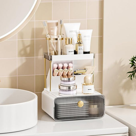 2-Tier Makeup Organizers Countertop,Versatile Bathroom Counter Organizer,Cosmetic Make Up Organizers for Vanity,Cute Skincare Organizer (Grey)-NeatNest