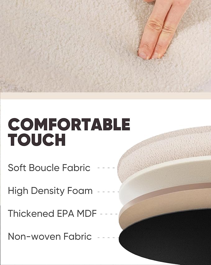 B FSOBEIIALEO Storage Ottoman Round Boucle Ottomans with Tray, Set of 2 Teddy Foot Rest Ottoman Cube with Storage for Living Room , Apricot 15"x15"x16.9"