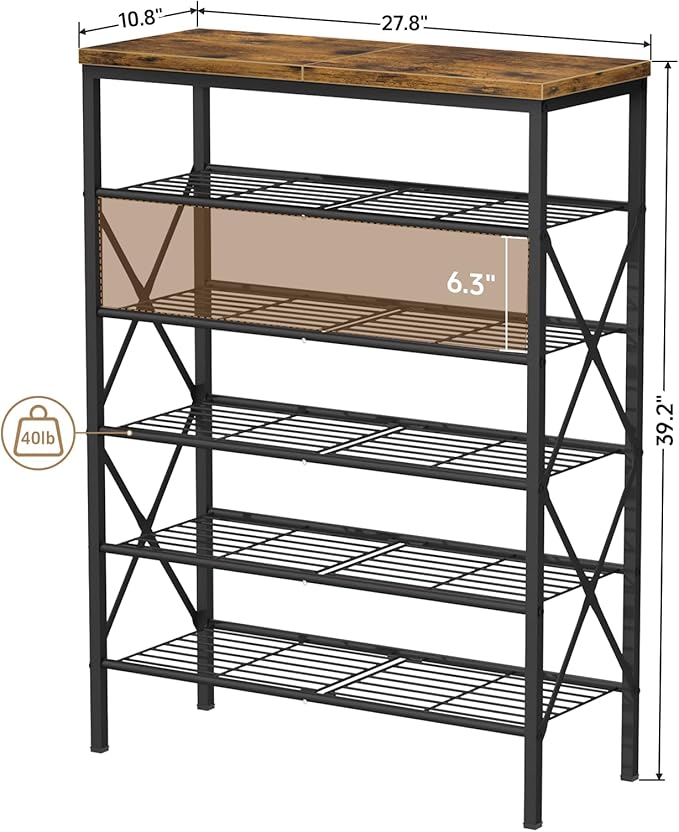 6 Tiers Metal Shoe Rack，Large Capacity Shoe Rack Holds 24 Pairs of Shoes, Durable and Stable, Adjustable Metal Shelf Stackable Shoe Shelf for Entryway, Hallway, Living Room, Closet-NeatNest