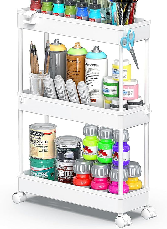 SPACEKEEPER Slim Rolling Storage Cart, 3 Tier Bathroom Storage Organizer Laundry Room Utility Cart Mobile Shelving Unit, Multi-Purpose for Kitchen Office Bathroom Laundry Narrow Places, White-NeatNest