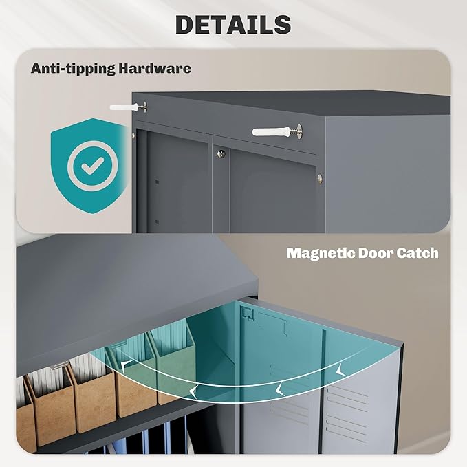 HOMCOM Industrial Storage Cabinet, Steel Garage Cabinet with Double Doors and Adjustable Shelves, Grey