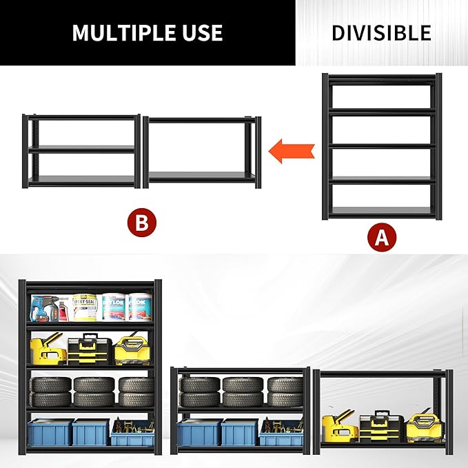 60" H Heavy Duty Garage Shelving 3000LBS Storage Shelves Adjustable 5 Tier Metal Shelving Unit, Industrial Utility Rack for Garage, Workshop, Basement, Home Office 60" H*27.5W*12D-NeatNest