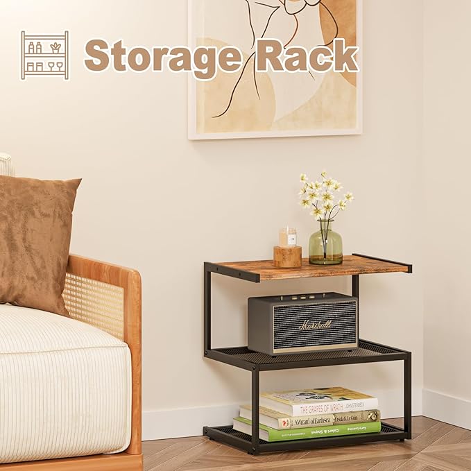 Shoe Rack, Unique 5-Shaped Free Standing Shoe Shelf, 3-Tier Wooden Shoe Organizer with Wooden Top and Steel Frame for Front Door Entrance, Entryway, Hallway, 16.54" D x 10.24" W x 16.14" H-NeatNest