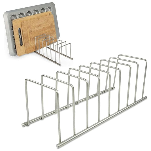 Spectrum Euro Kitchen Organizer (Satin Nickel) - Space-Saving Dish Rack Holder - Dish Drainer for Pots & Pans, Plates, Cutting Boards, Serving Trays & Lids