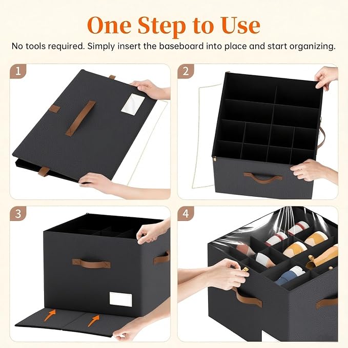 3 Pack Shoe Organizer for Closet, Foldable Shoe Storage Containers, Fits up to 24-48 Pairs, Shoe Storage Organizer Box Cubby Baskets Bins with Clear Cover and Reinforced Handles, Black-NeatNest
