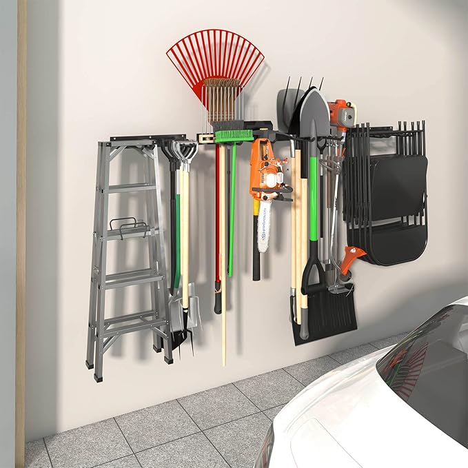 Godboat Garage Storage, Garden Tool Organizer, 4 Hooks Yard Organization, Garage Shelving Wall Mount, Heavy-Duty Garage Organizer, Cool Gadgets & Gifts for Dad, Men, Fathers Day, Max Load 320 Lbs-NeatNest