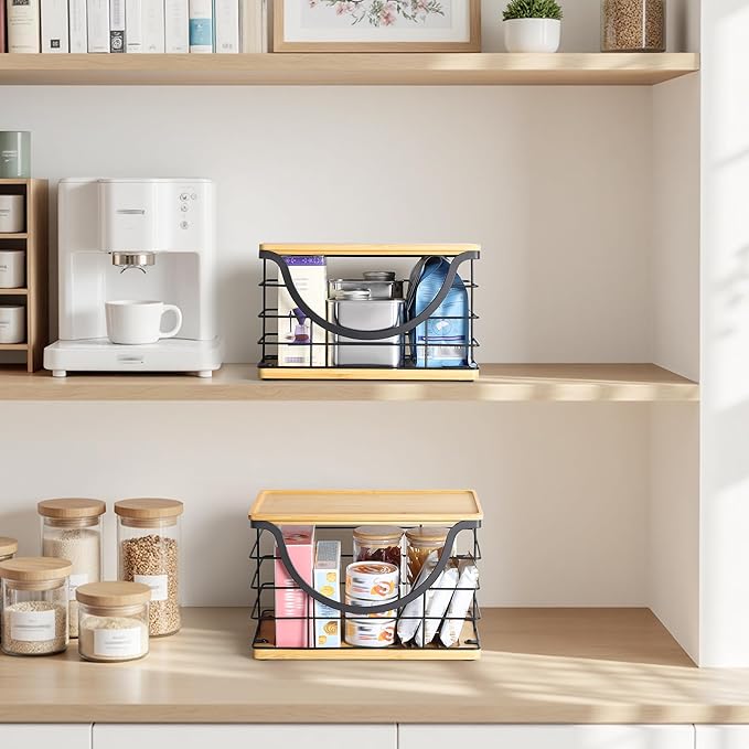Extra Large Trash Bag Holder Stackable Kitchen Storage, 2 Pack Wall Mounted Pantry Organizers and Storage with Bamboo Top, Garbage Bag Dispenser Under Sink for Laundry Room and Kitchen-NeatNest