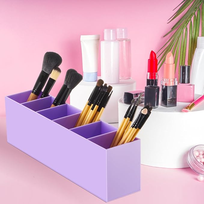Jetec Acrylic Pen Holder 6 Compartments Makeup Brush Stationery Organizer Pencil Holder for Desk Accessories, Cosmetic Brushes, Dorm, Home, Bathroom, Kitchen, Office Supplies(Purple)-NeatNest