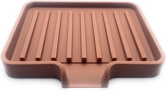 Happitasa Silicone Soap Dish Tray and Sponge Holder with Drain Chute, Pack of 2 | Bathroom and Kitchen Sink Organizer Caddy (Mocha, 5.2"x4", 7.2 Ounces)-NeatNest