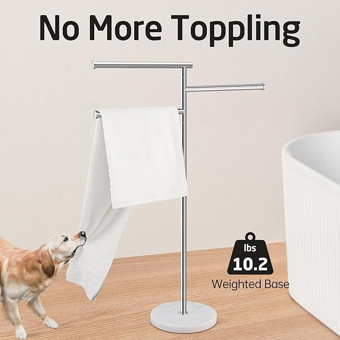 KES Free Standing Towel Racks for Bathroom, 3 Swivel Bars 40-Inch Bath Towel Rack Stand with Weighted Marble Base, Premium 18/8 Stainless Steel Polished Finish, BTH219