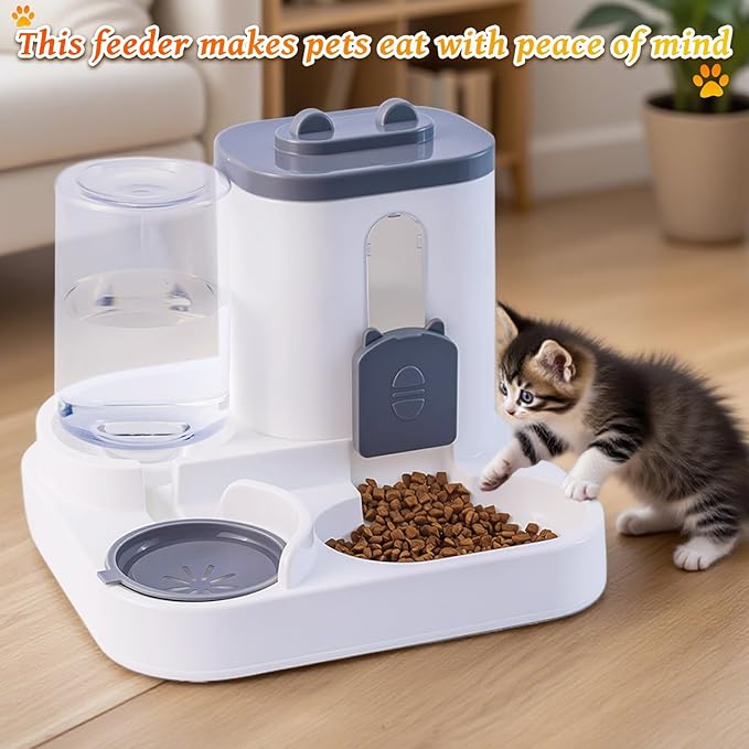 Gravity Cat Feeder and Water Dispenser, 2 in 1 Automatic Cat Feeder, 2 Pack Large Capacity Self Feeding for Small Medium Dog Puppy Kitten （Grey）-NeatNest