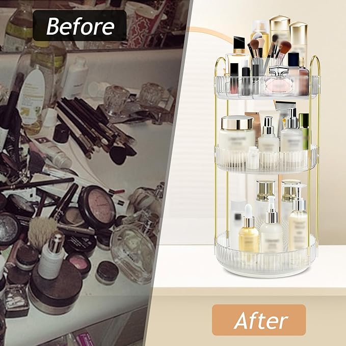 360 Rotating Makeup Organizer for Vanity,3 Tier Large Capacity Skincare Organizers,Bathroom Counter Organizer, transparent Spinning Perfume Organizer & Vanity Organizer (NEW-White, 3 Tier)-NeatNest