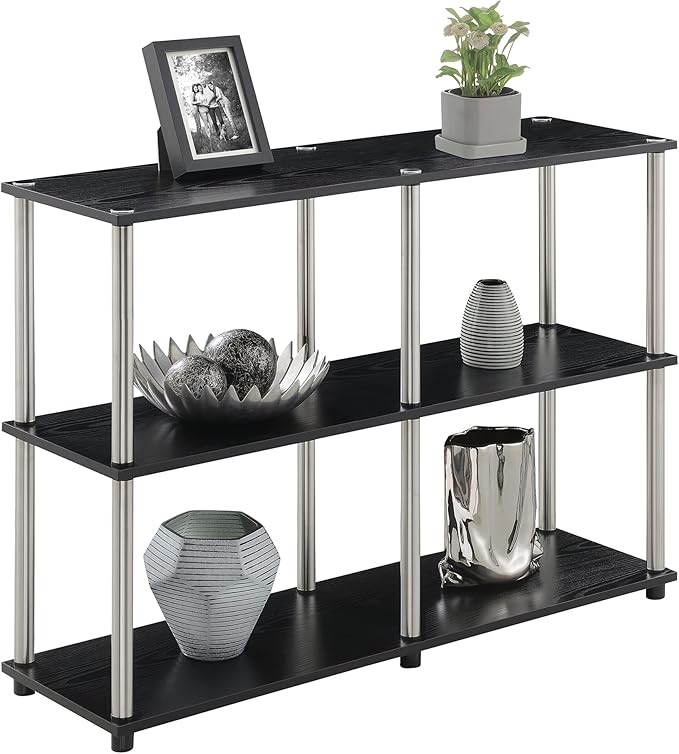 Convenience Concepts Designs2Go No Tools 3 Tier Wide Console Table 42" - Modern Multipurpose Accent with Shelves for TV Media Center, Office Desk Extension, Entryway Display, & Home Storage, Black-NeatNest