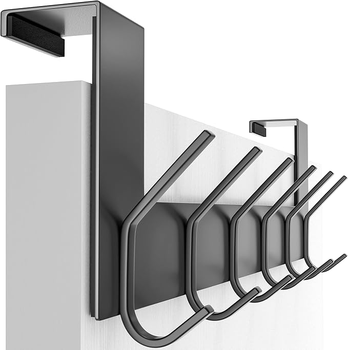 SKOLOO Over The Door Hook - Black, No Assembly Required, Stainless Steel, Door Coat Rack for Entryway, Over Door Towel Hooks for Bathroom, Coat Hooks for Hanging Coats, Backpack, Jacket, Robes