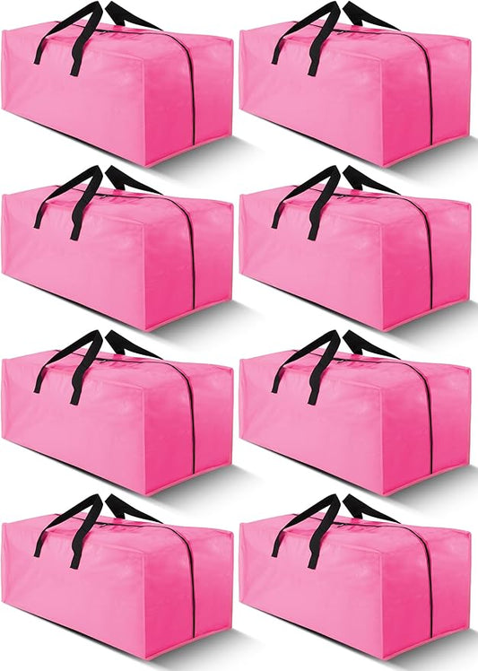 Cosy Family 8 Pack Heavy Duty Extra Large Moving Bags with Backpack Straps - Strong Handles & Zippers, Storage Totes For Space Saving, Fold Flat, Alternative to Moving Box (40 gal, Pink)-NeatNest