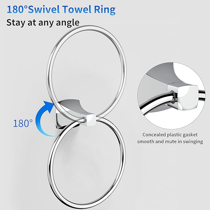 Hand Towel Holder for Bathroom Kitchen Polished Chrome Towel Ring Towel Hanger Stainless Steel and Zinc Alloy Wall Mount