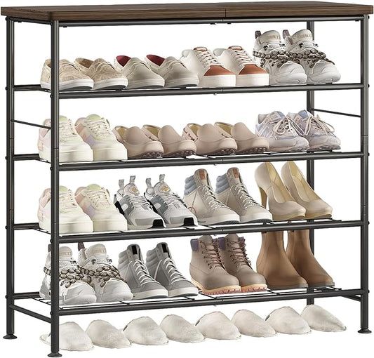 Shoe Rack Organizer 5 Tier for Closet Entryway Free Standing Metal Storage Shoe Shelf with MDF Top Board，Black+Rustic Brown-NeatNest