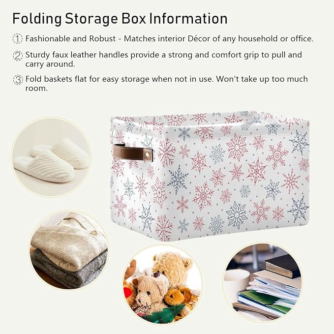 Bolaz Christmas Snowflakes Storage Basket,Large Storage Bin Fabric Collapsible Organizer Bag with Handles 15x11x9.5 inch-NeatNest