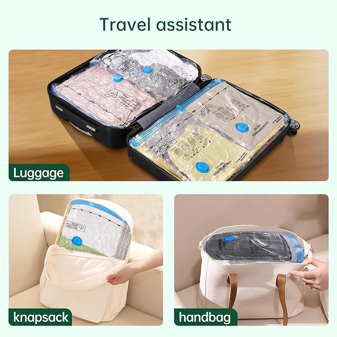 Travel Vacuum Bags with Pump - Compression Bags for Travel,Vacuum Storage Bags for Space Saver & Travel Essentials,Vacuum Seal Bags for Clothing,Travel Vacuum Bags for Luggage(14 Combo Pack)-NeatNest
