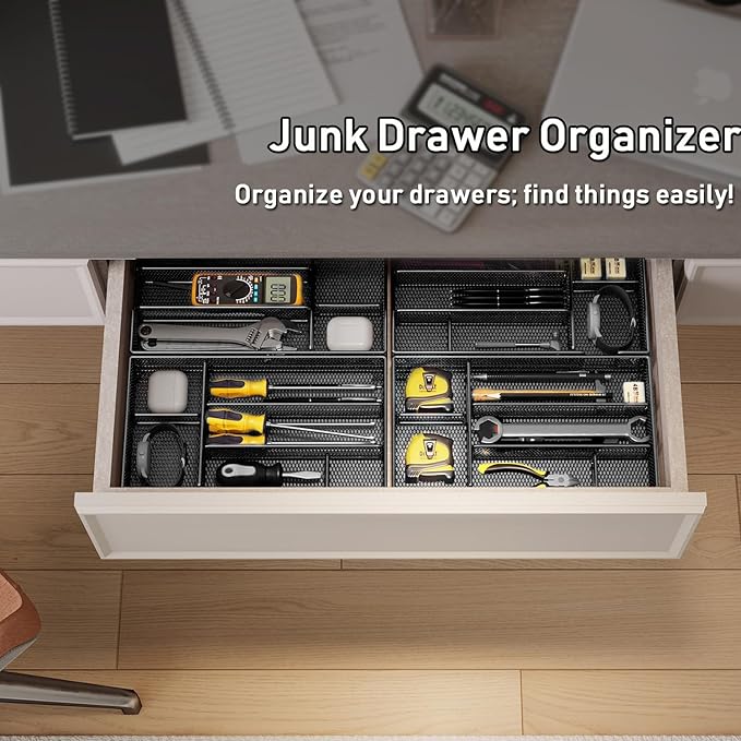 Desk Drawer Organizer Tray, Office Drawer Organizer, Workspace Organizers, Suitable for Tools, Pencils, Office Supplies Storage (Black)-NeatNest