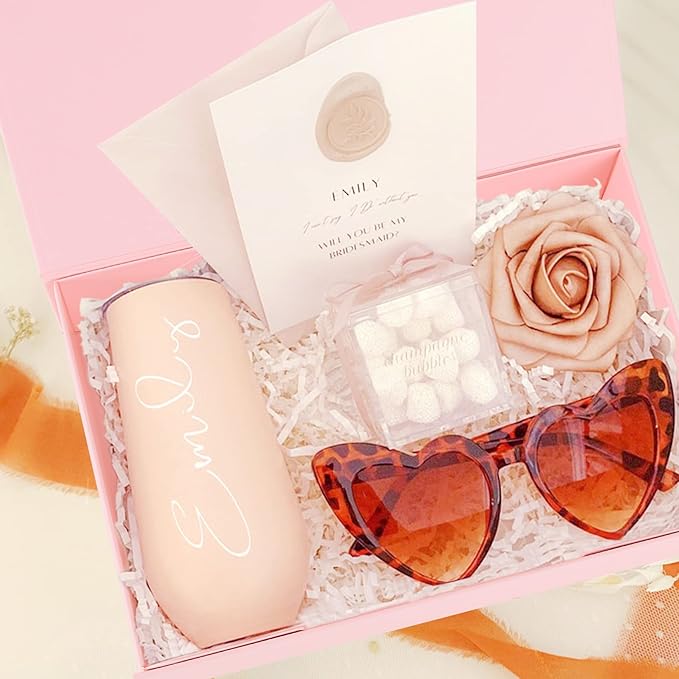 Aimyoo Pink Collapsible Gift Box with Magnetic Closure Lids 10.5x7x3 in, Bridesmaid Groomsman Proposal Boxes, Rectangle Storage Box 1 Pack-NeatNest