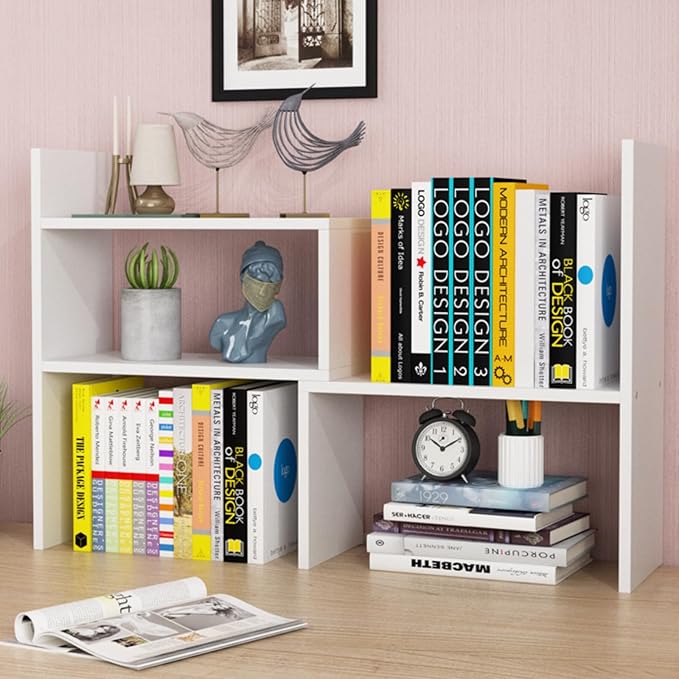 ShellKingdom Desk Shelf Organizer, Desktop Shelves, Adjustable Desktop Corner Shelf, Bookshelf Storage Rack and Cubicle Decor for Desk, Tabletop, School, Office, Dorm Desk Organizer - White-NeatNest