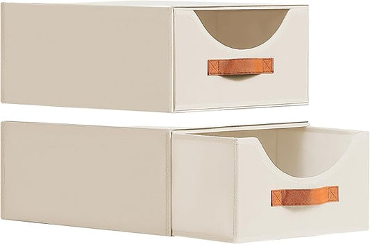 Closet Organizers and Storage - Large Stackable Storage Bins with Drawer, Fabric Bins for Organization, Collapsible Drawer Organizer Clothes for Bedroom, Living Room, 2 Pack, Beige-NeatNest