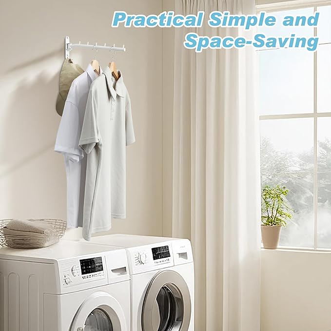 Alise Swivel Clothes Hanger Rack, Stainless Steel Laundry Wall Mounted Drying Rack, Heavy Duty Coat Hanging Racks with Swing Arm for Closet Bedroom Laundry, White-NeatNest