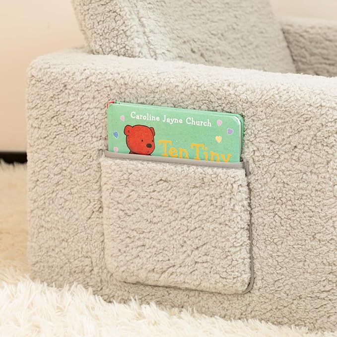 ALIMORDEN Kids Couch, 2-in-1 Fold Out Toddler Chair & Snuggly Foam Lounger Seat, Removable Washable Cover - Soft Reading Couch, Ideal Gift for for Boys and Girls, Light Grey-NeatNest