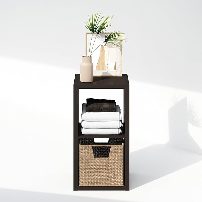 Furinno Cubic Open Back Multipurpose Clothing & Closet Storage Organizer Shelf, 2-Cube, Black Dark Oak