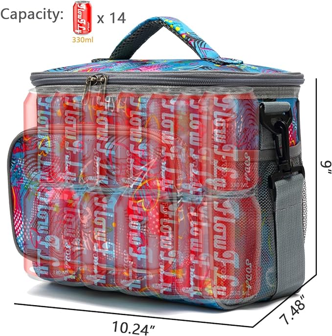 FlowFly Insulated Reusable Lunch Bag Adult Large Lunch Box for Women and Men with Adjustable Shoulder Strap,Front Zipper Pocket and Dual Large Mesh Side Pockets,Heart-NeatNest