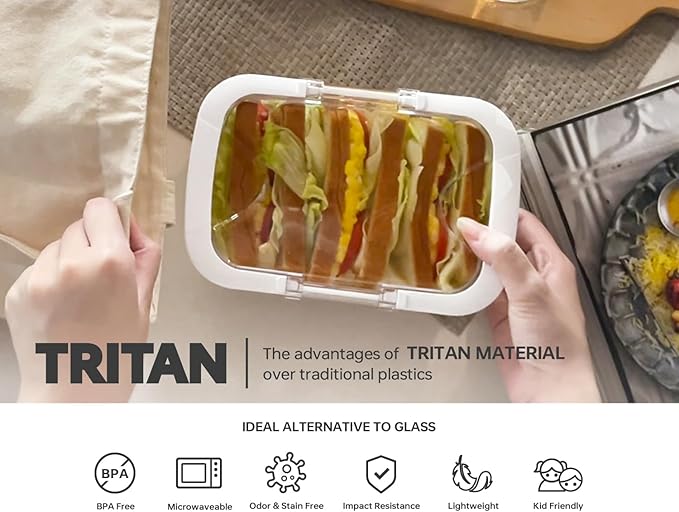 Felli Duo Loc Tritan Containers for Heating Food Microwave Safe Box, Airtight Food Storage for Fridge Freezer, On The Go Lunch Container for Adults for Weekly Meal Plan Picnic Travel (6pk)
