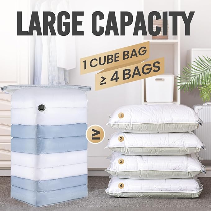10 Pack Vacuum Seal Bags for Clothing - 2 Large, 4 Medium, 4 Small Vacuum Storage Bags with Hand Pump, Travel Essentials for Home Organization and Space Saving Storage-NeatNest