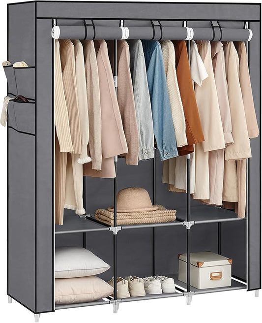 SONGMICS Portable Closet, Wardrobe Closet Organizer with Cover, 3 Hanging Rods and Shelves, 4 Side Pockets, 51.2 x 17.7 x 65.7 Inches, Large Capacity for Bedroom, Living Room, Gray URYG092G02-NeatNest