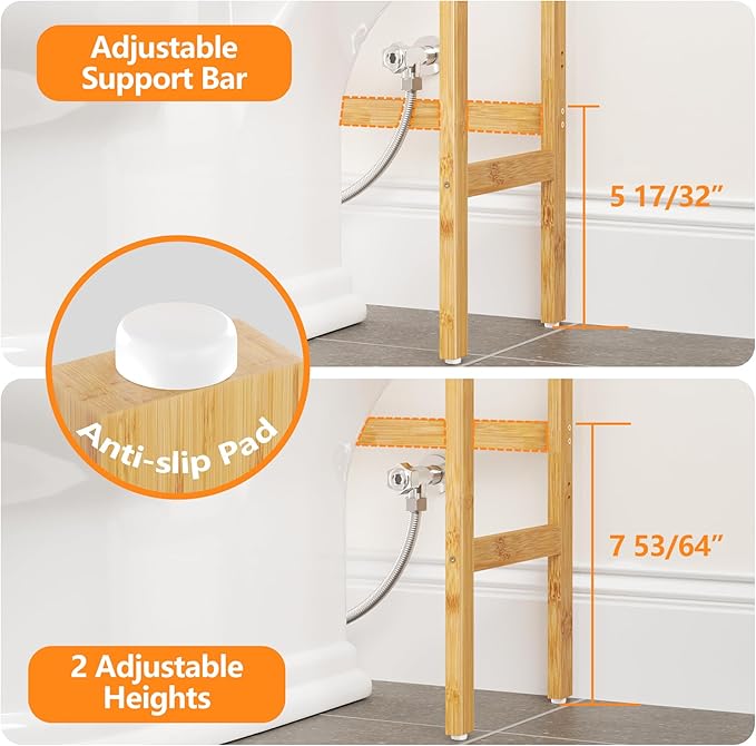 AMBIRD Over The Toilet Storage, 3-Tier Bathroom Organizer Over Toilet with Sturdy Bamboo Solid Shelves, Non-Slip Pads and 3 Hooks, Multifunctional Behind Toilet Shelf Rack, Space Saver (Original)